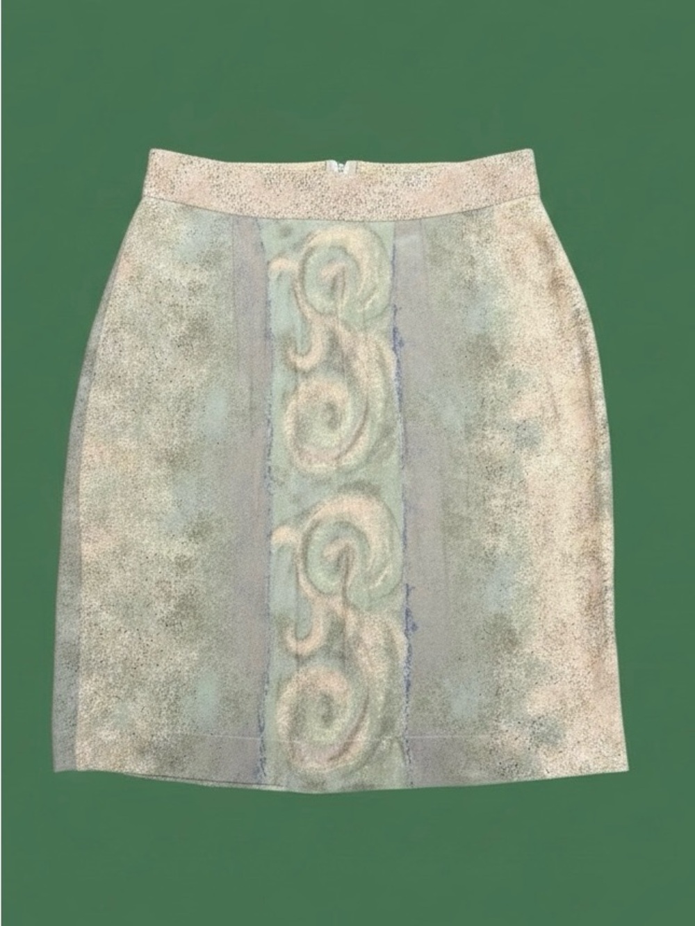 Platinum 80s 90s Vintage Cream & Light Green Patterned Pencil Skirt